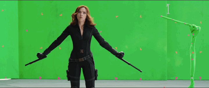 Scarlett Johansson acting against the chromakey