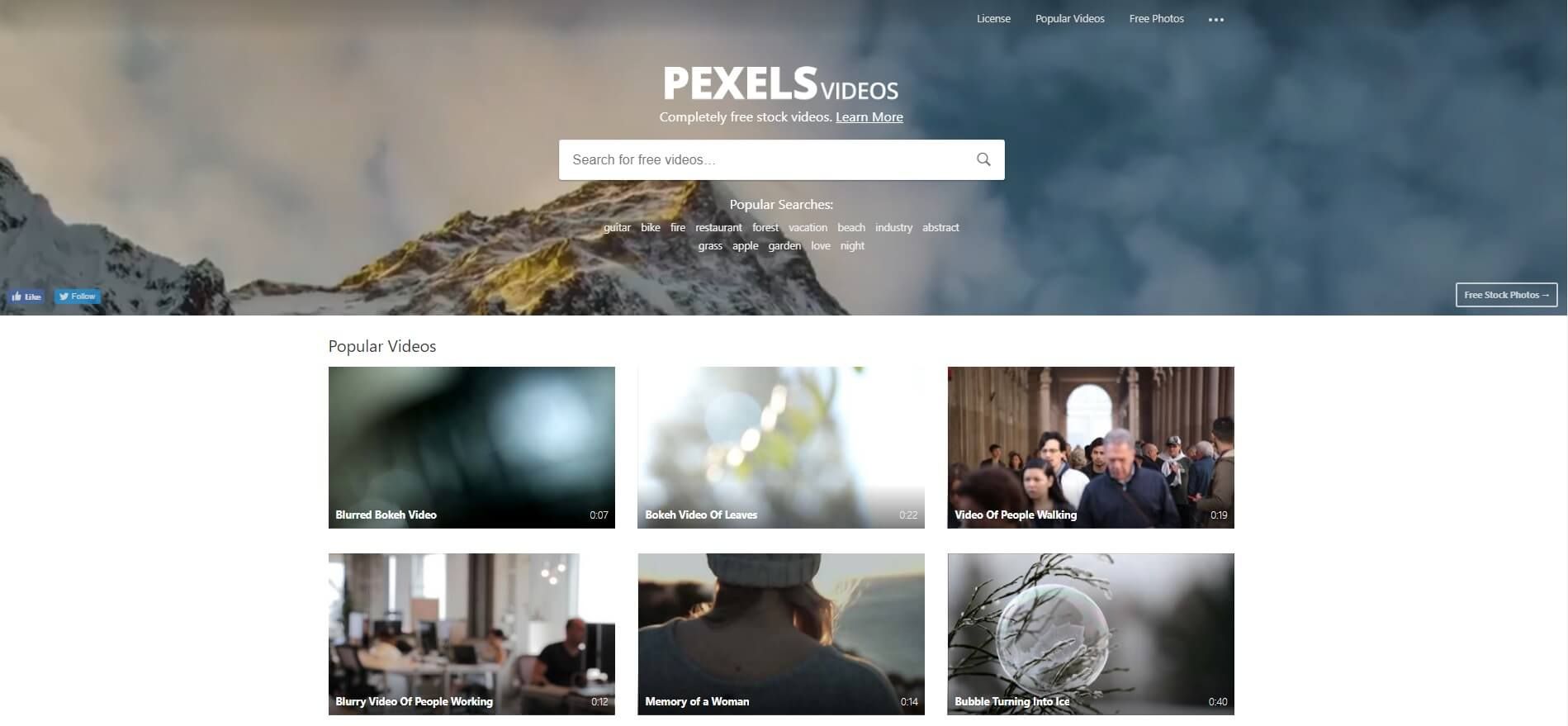 Pexels free stock footage main page